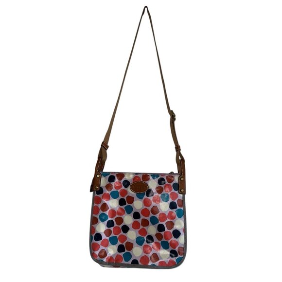 Fossil Polka Dot Coated Canvas Cross Body Shoulder Bag Purse Multicolor - Picture 1 of 8